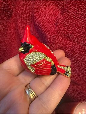 Red Cardinal Rhinestone Enamel trinket box